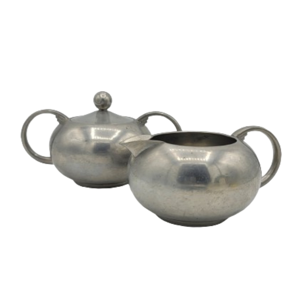 Royal Holland Daalderop Pewter Creamer & Sugar Bowl Set KMD Tiel Mid-Century Vtg